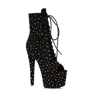 Ellie Shoes 709-ZESTFUL Open Toe Sexy 7" High Heel Boot with Rhinestones NEW Box
